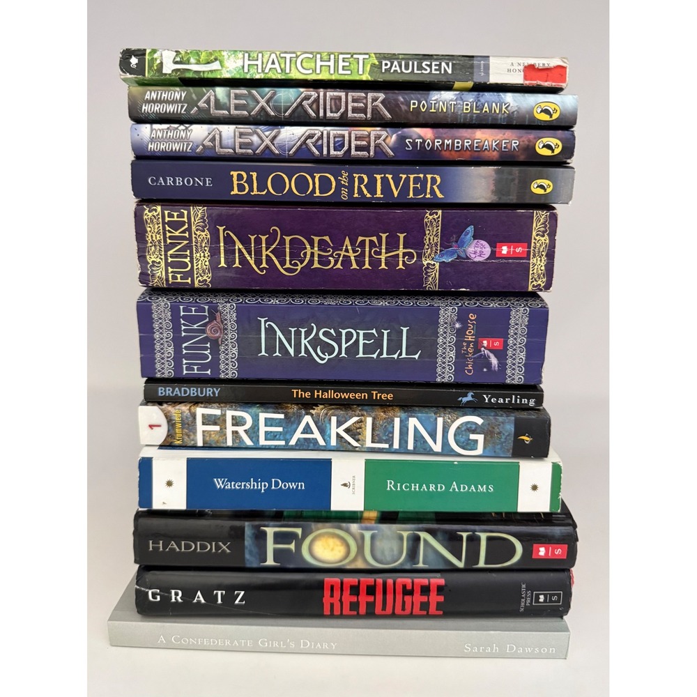12 Book‎ Lot YA Middle Grade Hatchet Alex Rider Inkspell Refugee Watership Down